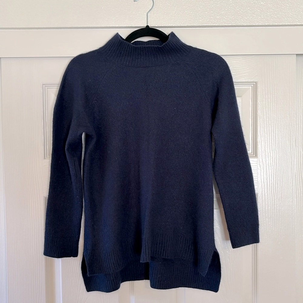 Ply Cashmere Navy Blue Mock Neck Sweater